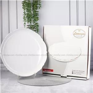 دیس گرد موج چینی لمون سایز بزرگ خط طلا 313L