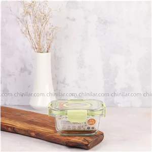 ظرف نگهدارنده مربع 310 میل تایم دار شیشه ای