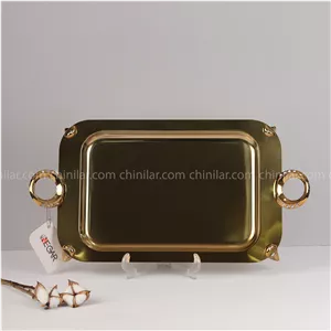 سینی استیل نگار طرح حلقه کد678سایز متوسط تمام طلایی