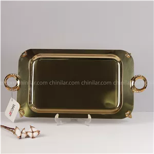سینی استیل نگار طرح حلقه کد680سایز بزرگ تمام طلایی