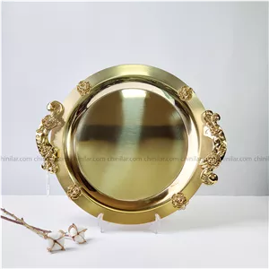 سینی استیل نگار طرح گلستان کد 618 سایز بزرگ تمام طلایی