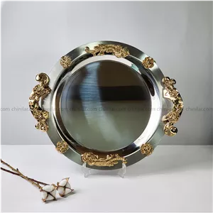 سینی استیل نگار طرح گلستان کد 418 سایز بزرگ دسته طلایی