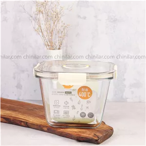 ظرف نگهدارنده مربع1800میل تایم دار شیشه ای
