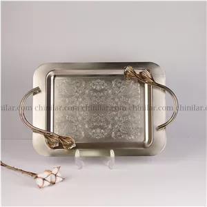 سینی لیلیوم مستطیل سایز کوچک بنسای رنگ نقره ای