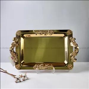 سینی استیل نگار طرح گلستان کد 619 سایز کوچک تمام طلایی