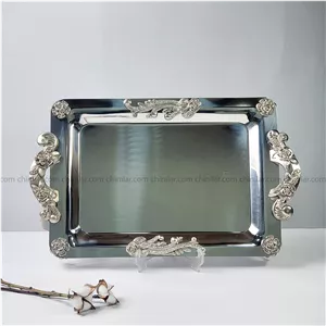 سینی استیل نگار طرح گلستان کد 320 سایز بزرگ تمام نقره ای