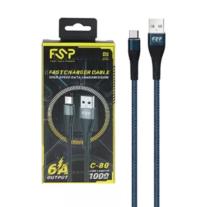 کابل شارژ فست FSP Type-C مدل C-80 - آبی - BSA