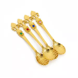 قاشق مرباخوری طلایی طرح گل - 6 عددی