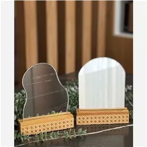 آینه پایه چوبی حصیری