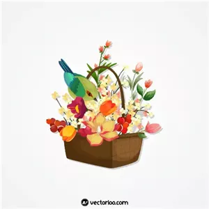 وکتور سبد گل و گنجشک 1