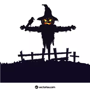 سنگ قبر وکتور مترسک وحشتناک با کله کدو تنبل و کلاه جادوگر کلاغ سیاه هالووین 1 