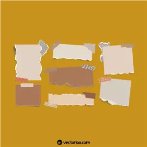 وکتور مجموعه ورق های کاغذی پاره شده قهوه ای واقعی با نوار چسب 1