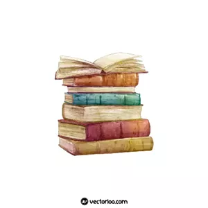 وکتور کتاب های رنگی آبرنگ کارتونی روی هم 1