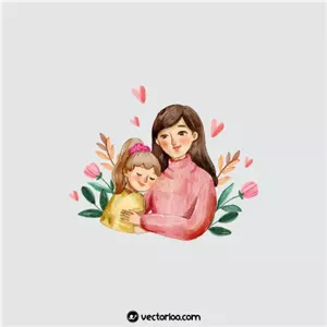 وکتور مادر و دختر آبرنگ مزین به گل 1