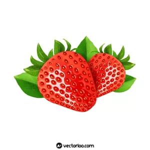 وکتور توت فرنگی براق سه بعدی با برگ سبز 1