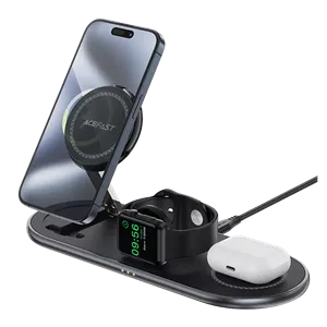 استند و شارژر وایرلس چند کاره مگ سیف ایس فست ACEFAST E19 Qi2... رنگ مشکی گارانتی 12 ماهه شرکت رابین ویرا همراه