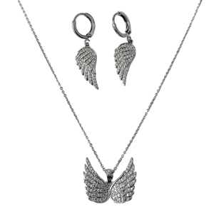 ست گردنبند گوشواره مدل فرشته نگین دار رنگ ثابت استیل