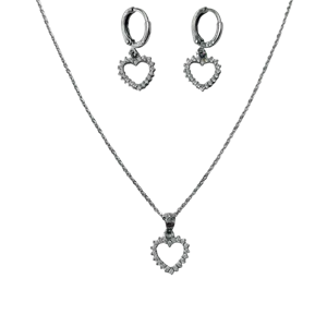 ست گردنبند گوشواره مدل قلب نگین دار رنگ ثابت استیل