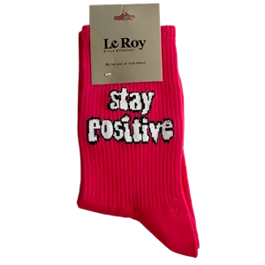 جوراب ساق بلند طرح stay positive صورتی