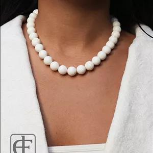 گردنبند سنگ اونیکس سفید سایز 12 کد 3017