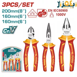 ست 3 پارچه انبردست سیم چین دم باریک فشار قوی صنعتی توتال TOTAL THT2K0302