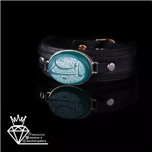 دستبندچرم مردانه عقیق سبز حکاکی یاعلی کد533