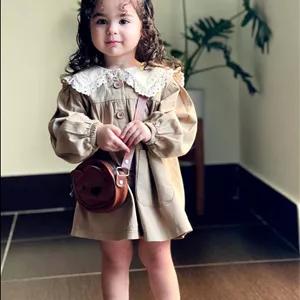 شومیز دخترانه کتان یقه گیپور نسکافه ای 1 تا 7 سال