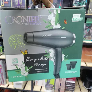 سشوار حرفه‌ای ۳۰۰۰ وات CRONIER مدل CR-8107 با فناوری یون منفی **اورجینال (عمده و تک)