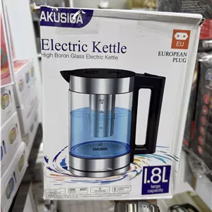 کتری برقی شیشه‌ای KAKUSIGA اورجینال ۱.۸ لیتری ۱۵۰۰ وات با فیلتر چای و نور LED (عمده و تک)