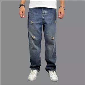 شلوار جین بگ آبی تیره کثیف شور پر زاپ