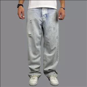 شلوار جین مردانه واید لگ آبی روشن کثیف شور تینت کرم پر زاپ