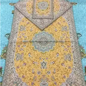 جانماز ترمه طرح تاج رنگ زرد