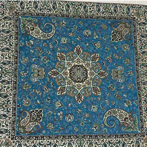 رومیزی ترمه ابریشم اصل طرح بهار رنگ آبی سایز 75*75