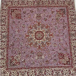 رومیزی ترمه ابریشم طرح بهار رنگ صورتی سایز 75*75