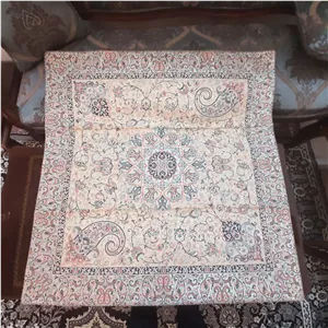 رومیزی ترمه ابریشمی طرح بهار سایز 75*75 رنگ کرمی