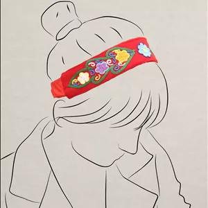 هدبند مخمل قرمز مزین به رشتی دوزی