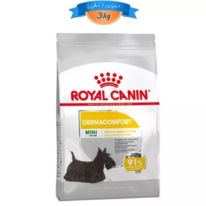 غذای خشک سگ بالغ نژاد کوچک رویال کنین پوست و موی حساس طعم مرغ مدل مینی درماکامفورت وزن 3 کیلوگرم  Royal Canin Dermacomfort