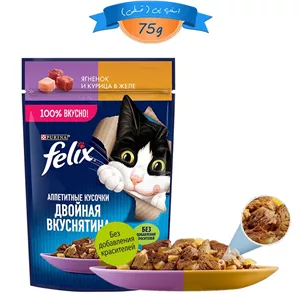 پوچ گربه فلیکس طعم بره و مرغ در ژله وزن 75 گرم کد 103122 Felix Cat Pouch