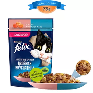 پوچ گربه فلیکس طعم تن و ماهی سالمون در ژله وزن 75 گرم کد 103032 Felix Cat Pouch