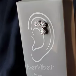 پیرسینگ گوش نقره | طرح سه گوی نگین دار | برند Iam