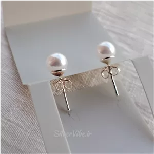 گوشواره نقره زنانه مروارید میخی | برند Iam 