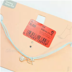 پابند نقره زنانه طرح آفتاب موج نخل با بند نخی | برند Six