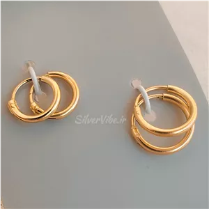 دو جفت گوشواره حلقه ای با آبکاری طلا در دو سایز 0.8 و 1 سانتی متر | برند Six