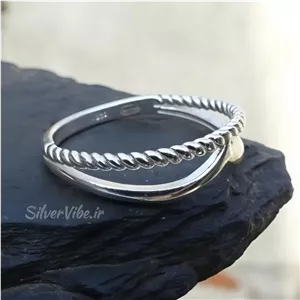 انگشتر نقره دو لاین زنانه | طرح دو ردیفه قلب و بافت دار | برند Accessories