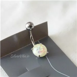 پیرسینگ ناف استیل با نگین رنگی رنگی
