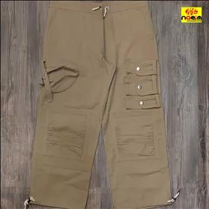شلوار کتان کارگو زنانه کمر فری سایز