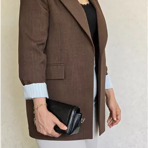 کت زنانه جنیکا مدل زارا پارچه کارتیه رنگ قهوه ای یقه بلیزر