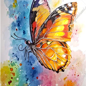تابلو آبرنگ پروانه رنگارنگ | اثر دست‌ساز سایز 40×30 همراه با قاب و طراحی مدرن