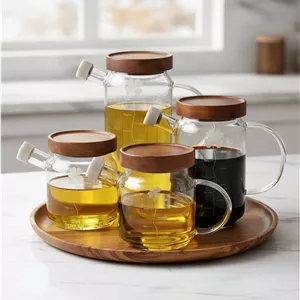روغن‌ریز پیرکس طرح گلدار با درب چوبی در سه سایز