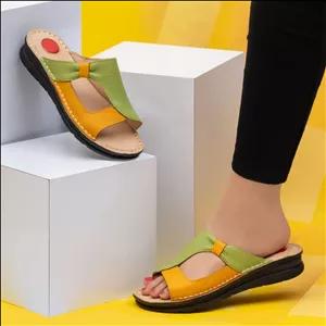 صندل طبی زنانه با رویه چرم طبیعی مخصوص خارپاشنه مدل s.w